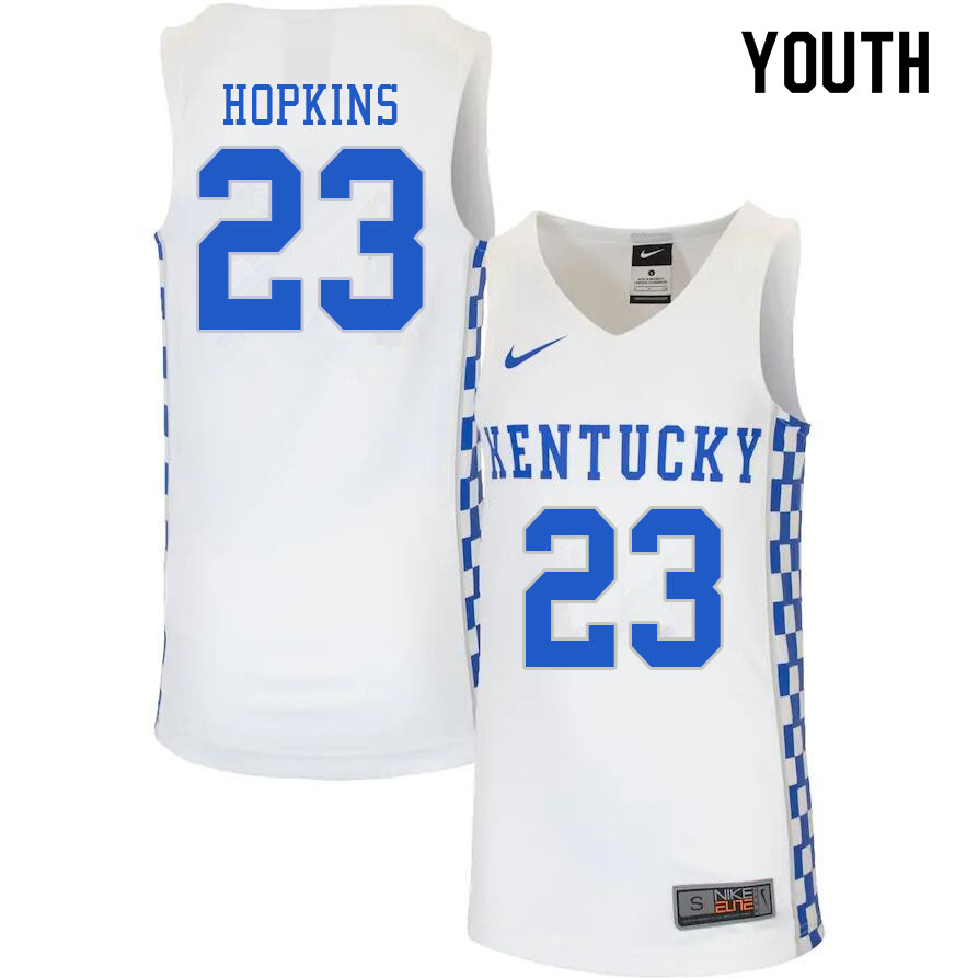 Youth #23 Bryce Hopkins Kentucky Wildcats College Basketball Jerseys Sale-White
